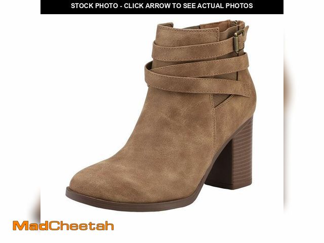 Lot 74-12706552 - TOETOS Women's Chunky High Heel Ankle Boots Close Toe Fall Heeled Booties Shoes,Size 9,Tan,CHICAGO-0...
