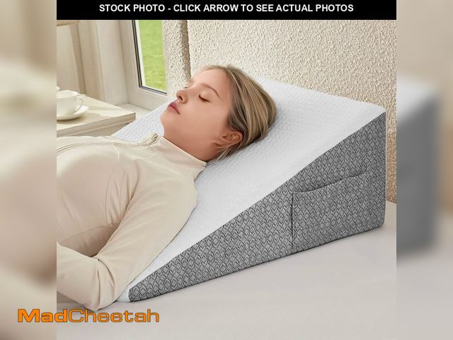 Lot 74-13584114 - Nordjager Wedge Pillow for Sleeping &amp; Resting, 24"x24"x10" Memory Foam Cushion with Grey and Whi...