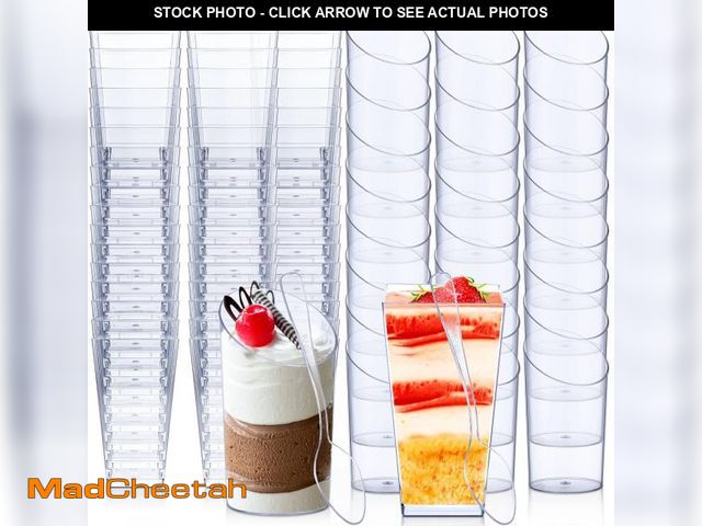 Lot 74-11554499 - Nuogo 100 Pcs Mini Dessert Cups with Spoons Include 3 oz Square Plastic Appetizer Cups 2.5 oz Slante...