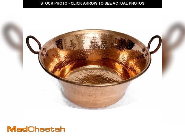 Lot 74-13696398 - Cazo De Cobre, 16" Authentic Copper Pot, Heavy Duty Hammered Wok Jam Pan, Made in Mexico, Cooking Po...