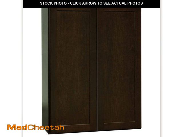 Lot 74-13690543 - Hampton Bay Shaker 27 in. W x 12 in. D x 36 in. H Assembled Wall Kitchen Cabinet in Java - UNUSED