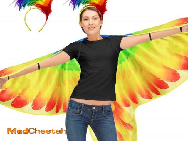 Lot 74-12327709 - iROLEWIN Bird-Wings-Parrot-Costume for Adults Mardi Gras Headband for Women Feather Cape Big Eagle D...