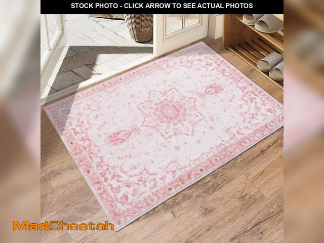 Lot 74-12212284 - 2x3 Entryway Rug, Honeycomb Non Slip Indoor Door Mat, Washable Small Area Rug, Vintage Floral Pink R...
