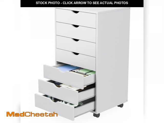 Lot 74-12493882 - (MISSING HARDWARE) Sweetcrispy 7 Drawer Chest Mobile Storage Cabinets Wooden Dresser with Wheels Roo...