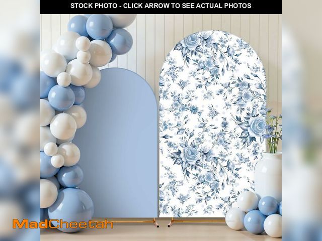 Lot 74-14211301 - Mindsoft 2 Pcs Blue Flowers Arch Backdrop Cover 6ft and 7.2ft Spandex Stand Cover for Baby in Bloom ...