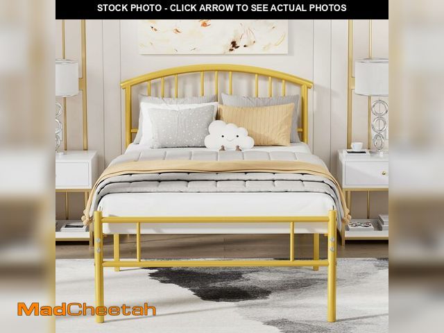 Lot 74-13734063 - VECELO 14 inch Twin Bed Frame Gold Beds Metal Platform Mattress Foundation with headboard Footboard ...