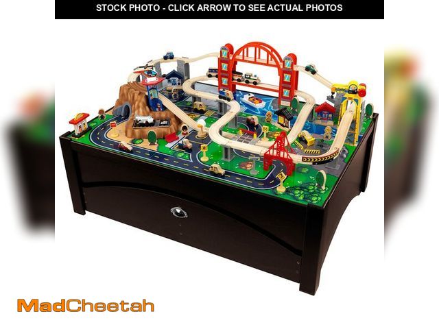 Lot 74-12569643 - KidKraft Metropolis Wooden Train Set &amp; Table with 100 Pieces and Storage Drawer - Espresso - UNU...