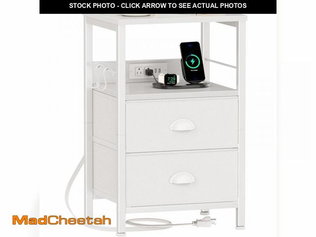 Lot 74-12114906 - Furologee End Table with Charging Station, Nightstand with Fabric Drawers, Side Tables with USB Port...