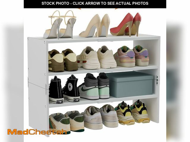 Lot 74-14274144 - White Shoe Rack Organizer for Closet, 3-Tier Expandable Shoe Shelf, Stackable Iron Wood Combination ...
