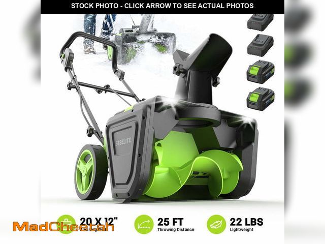 Lot 74-13507833 - Steelite 2x21V Cordless Snow Blower, 20" Snow Thrower with Brushless Motor,850 lbs/Min Electric Snow...