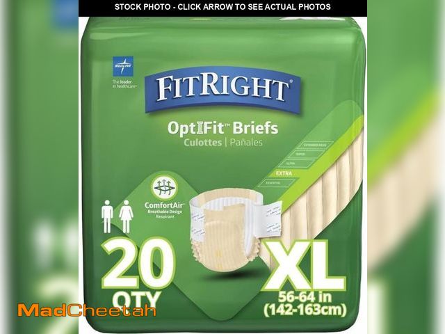 Lot 74-12098202 - FitRight OptiFit Extra Adult Briefs with Tabs, Moderate Absorbency, X-Large, 57"-66", 4 Packs of 20 ...