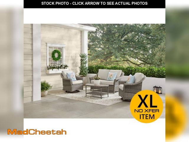 Lot 74-14325645 - Hampton Bay Brooke Mill Brown 4-Piece Wicker Patio Conversation Set with CushionGuard Putty Tan Cush...