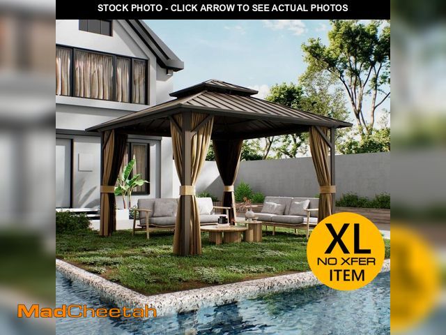 Lot 74-14290805 - GAZEBEST 12 ft. x 12 ft. Double Galvanized Steel Roof Aluminum Frame Outdoor Patio Hardtop Gazebo wi...