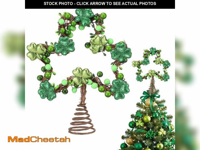 Lot 74-13476984 - Soulchen 2 Pcs St Patricks Day Tree Topper Mini Shamrock Tree Topper Red Heart Iron Metal Glitter Tr...