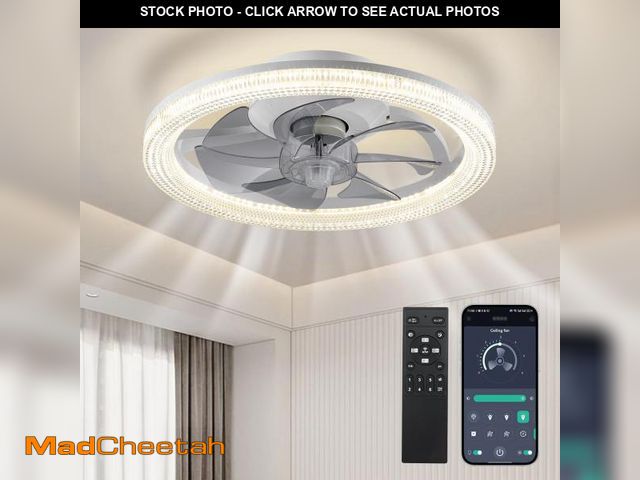 Lot 74-12158885 - Ceiling Fans with Lights and Remote Low Profile Fan Light Ceiling Fixture Modern Fandelier 6 Speed, ...