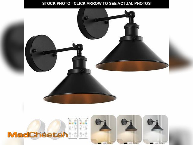 Lot 74-12709603 - Bailoch Black Vintage Wireless Battery Operated Wall Sconces, Industrial Cordless Battery Powered Le...