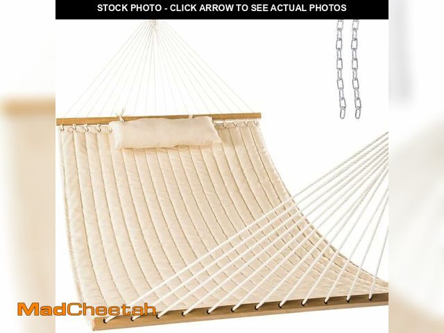 Lot 74-14250912 - Lazy Daze Hammocks 2 Person Quilted Fabric Double Hammock with Spreader Bars and Detachable Pillow, ...