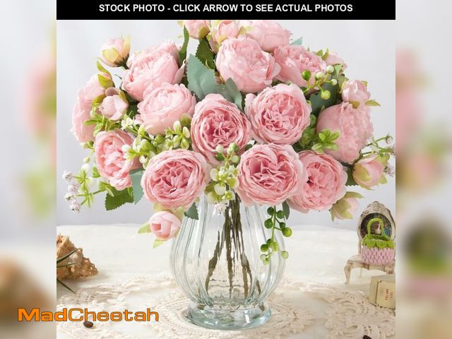 Lot 74-13570637 - JARELING Artificial Peonies Silk Flowers in Glass Vase Faux Flowers Bouquets Modern Penoy Arrangemen...