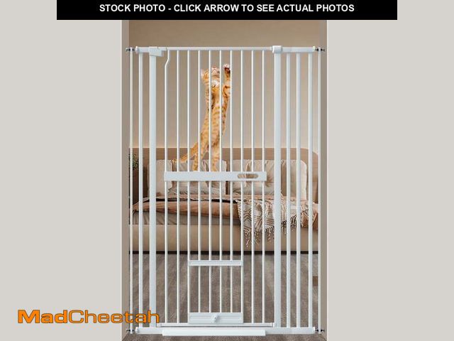 Lot 74-12577963 - Fairy Baby 61.02" Extra Tall Pet Gate with Cat Door, 30"- 38.6" Wide Pressure Mounted White Metal - ...