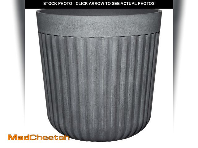 Lot 74-14115321 - CHG CLASSIC HOME &amp; GARDEN Arlington Fluted Medium Slate Resin Self-Watering Round Planter (15 in...