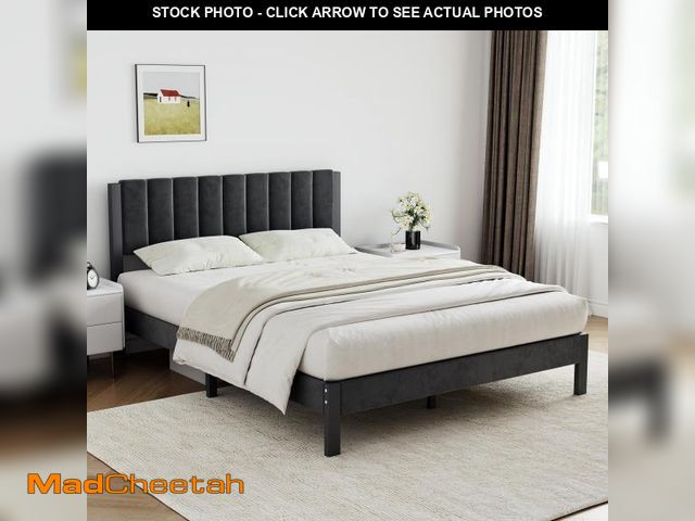 Lot 74-12516189 - Novilla King Bed Frame with Piano Keys Headboard and Footboard, Metal Platform Bed Frames King Size,...
