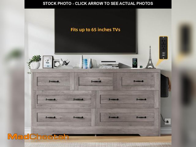 Lot 74-12389009 - YITAHOME Grey Drawers TV Stand for 65 inches with Power Outlets -Chest of Drawers Dresser with Side ...