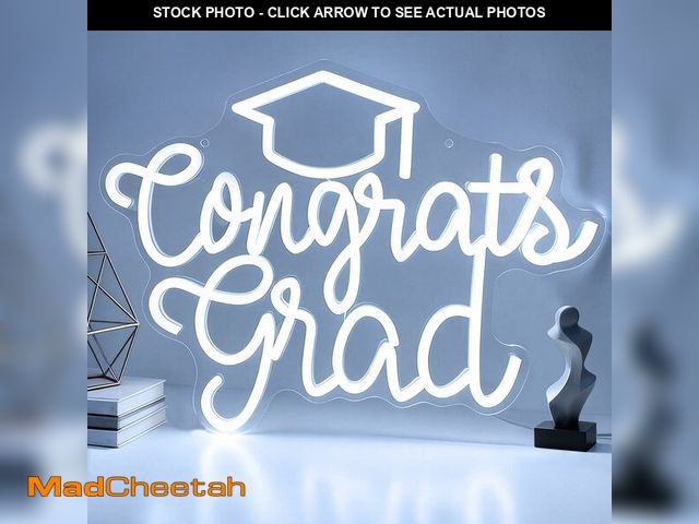 Lot 74-14265935 - Congrats Grad Neon Sign with Graduation Cap, LED Neon Light with Dimmer, White Light Up Sign, USB Po...