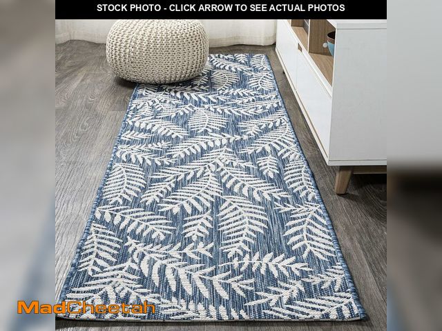 Lot 74-14304990 - JONATHAN Y Palm Frond Indoor Outdoor Runner Rug 2X10 Navy/Ivory, Nevis for Backyard, Patio, Porch, E...