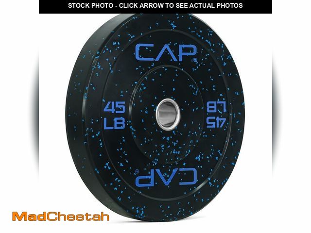 Lot 74-12567779 - CAP Barbell Economy - Speckled Olympic Bumper Plate with Blue Logo, Black, 45 lb Single - UNUSED