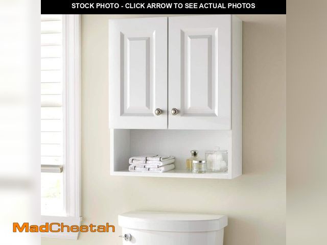 Lot 74-12641734 - Glacier Bay Lancaster 21 in. W x 8 in. D x 26 in. H Surface-Mount Raised panel Bathroom Storage Wall...