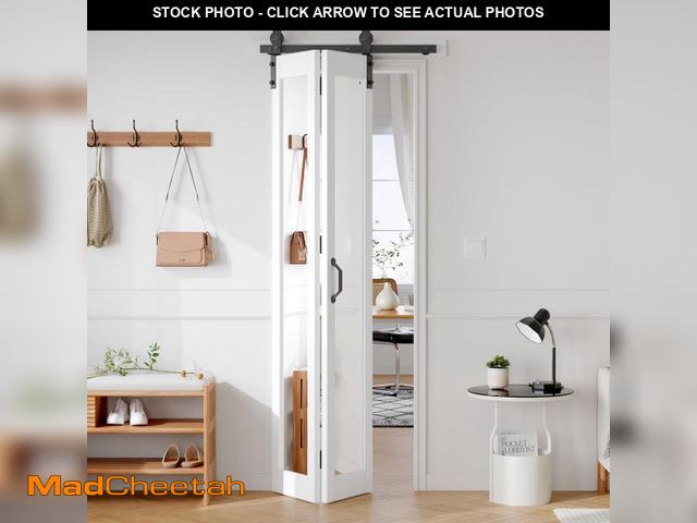 Lot 74-12165871 - FREDBECK Preassembled Bifold Barn Door 28x84 (Double 14x84) with 1 Lites Mirror,Bi-fold Closet Doors...
