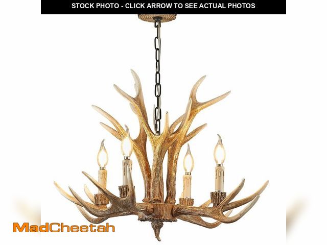 Lot 74-13820672 - Antler Chandelier 4 Lights, Vintage Rustic Farmhouse Brown Art Deco Style Ceiling Lighting, E12 Base...