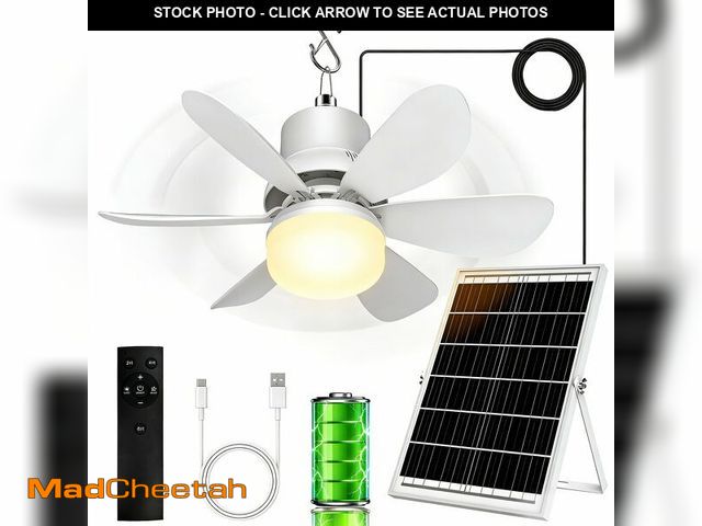 Lot 74-14481019 - Solar Fan for Gazebo with Light | Solar Powered Ceiling Fan with Remote - USED