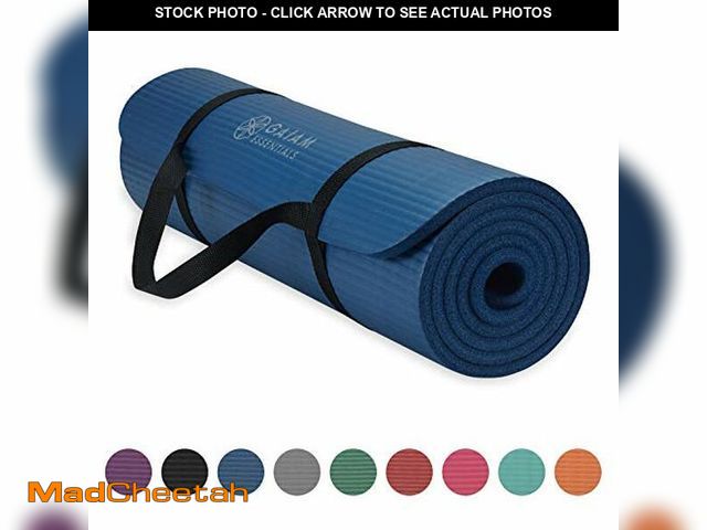 Lot 74-12760144 - Gaiam Essentials Thick Yoga Mat Fitness &amp; Exercise Mat with Easy-Cinch Carrier Strap, Navy, 72"L...