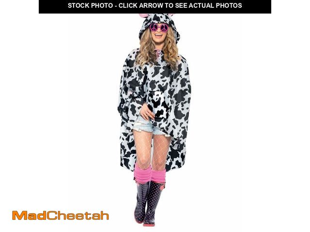 Lot 74-12705837 - Smiffys Cow Party Poncho, Black &amp; White with Drawstring Bag, Party Poncho Fancy Dress, Animal Dr...