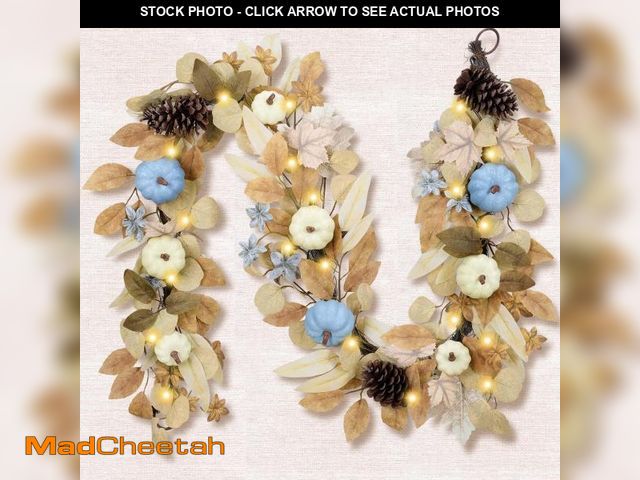 Lot 74-12355711 - Valery Madelyn Fall Leaves Garland for Mantel, 6ft Thanksgiving White Pumpkins Garland with Lights A...