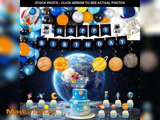 Lot 74-12704473 - Outer Space Party Supplies, 87Pcs Party Decorations - Rocket Balloons, Solar System Swirl Decoration...