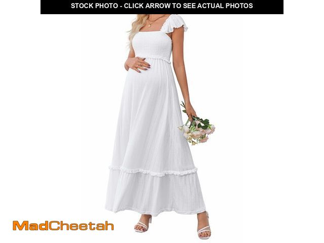 Lot 74-13718383 - OUGES Womens 2026 Summer Maternity Maxi Dresses for Photoshoot Ruffle Sleeve Square Neck Wedding Gue...