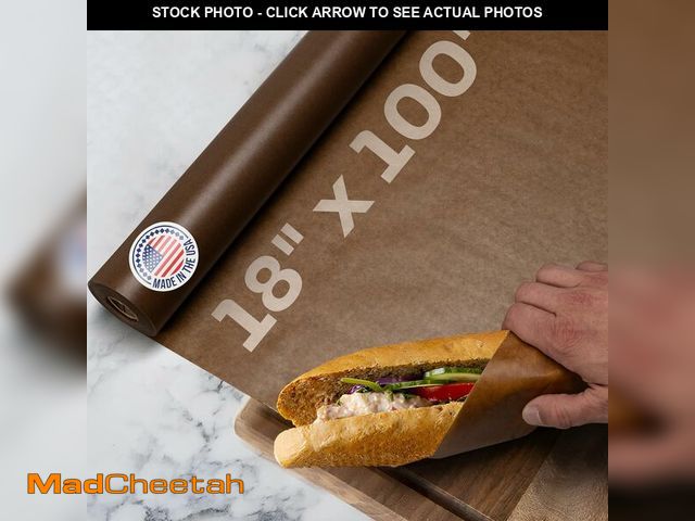 Lot 74-12759951 - Brown Wet Wax Paper Roll 18" x 100' - USA-Made Moisture-Repellent Cooking Paper for Packing, Storing...