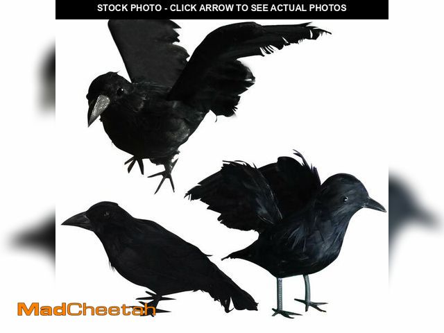 Lot 74-12972332 - FUNPENY Halloween Black Feathered Crows, 3 Pack Black Crows with Real Feather Halloween Decoration f...