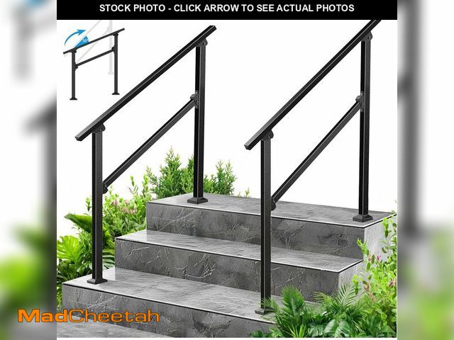 Lot 74-13733737 - FOYUEE 2-Pack Outdoor Handrails for 3 Steps - Black Stair Handrail &amp; Indoor Stair Railing Kit, E...