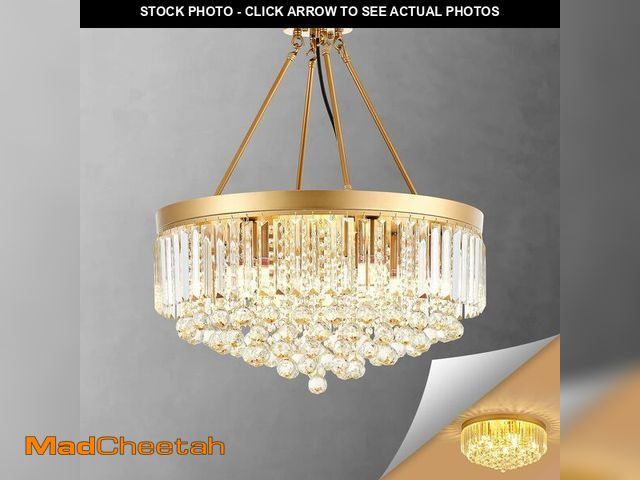 Lot 74-13212688 - brfaixla 9-Light Gold Crystal Chandelier Contemporary 22'' Modern Semi Flush Mount Crystal Hanging L...