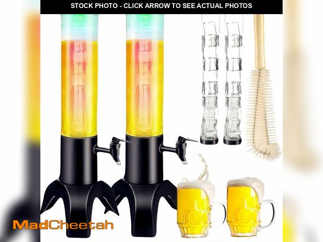 Lot 74-12708419 - 2PCS Drink Tower: 1.5L/50oz Mimosa Tower Dispenser with Ice Tube and LED Light, 1.58 Qt Tabletop Bee...