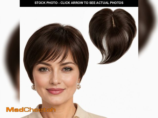 Lot 74-14294420 - Anemone 6 inch Short Middle Part Straight Real Human Hair Topper Small Thin Clip-in Hair Bangs for M...