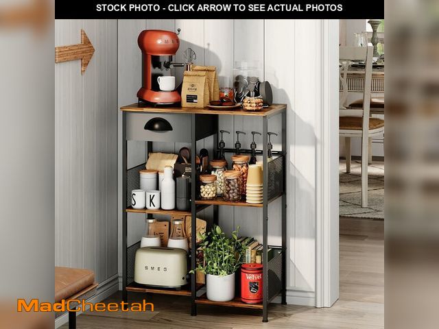 Lot 74-12679232 - (MISSING HARDWARE ) X-cosrack Farmhouse Small Coffee Bar with Drawer, 5-Layer Staggered Coffee Stand...