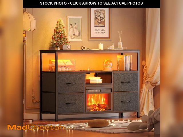 Lot 74-12335593 - Huuger Fireplace TV Stand with Power Outlets and LED Lights, TV Stand Dresser for 50 43 Inch TV, 4 D...