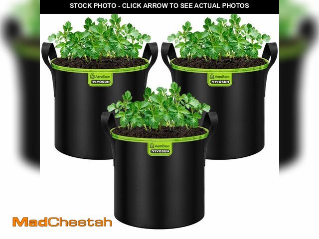 Lot 74-12718603 - VIVOSUN 3-Pack 3-Gallon AeroBase Grow Bags, Durable Mesh Fabric Plant Container with Breathable Base...