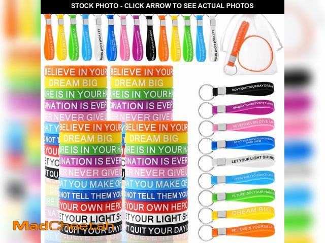 Lot 74-14154719 - Wavyknot 90 Pcs Employee Appreciation Gift Motivational Quote Bracelet and Keychain Bulk Rubber Wris...
