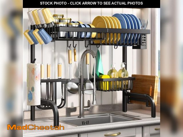Lot 74-11554863 - Over The Sink Dish Drying Rack, Adjustable (25.5 to 33.5 inch) 2 Tier Metal Steel Dish Drying Racks ...
