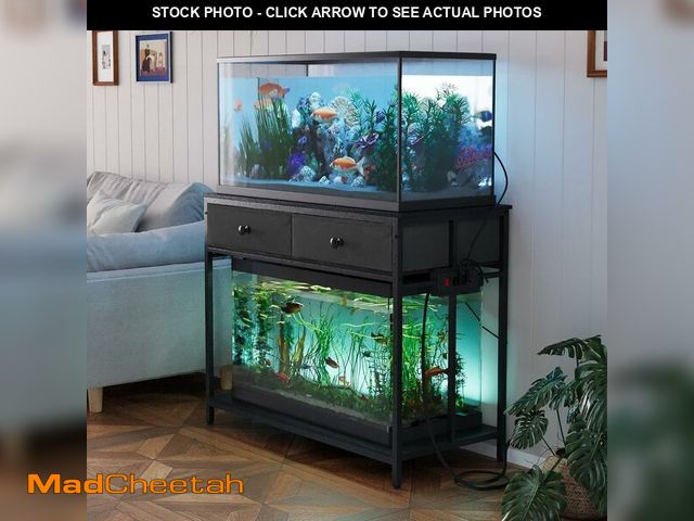 Lot 74-13836422 - VOWNER 40 Gallon Aquarium Stand with Power Outlet, Metal Frame Fish Tank Stand with Cabinet Storage,...